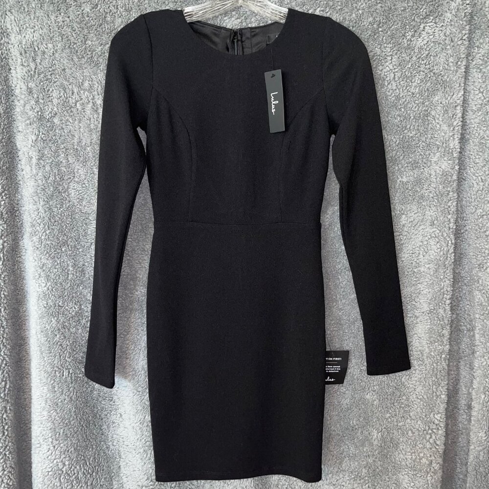 Lulu's Long Sleeve Black Formal Open Back Design Mini Dress Size XS NWT